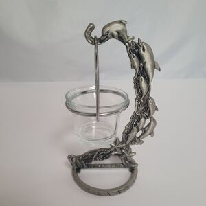 Jumping Dolphins Sea Life Pewter Look Hanging Tealight Candle Holder